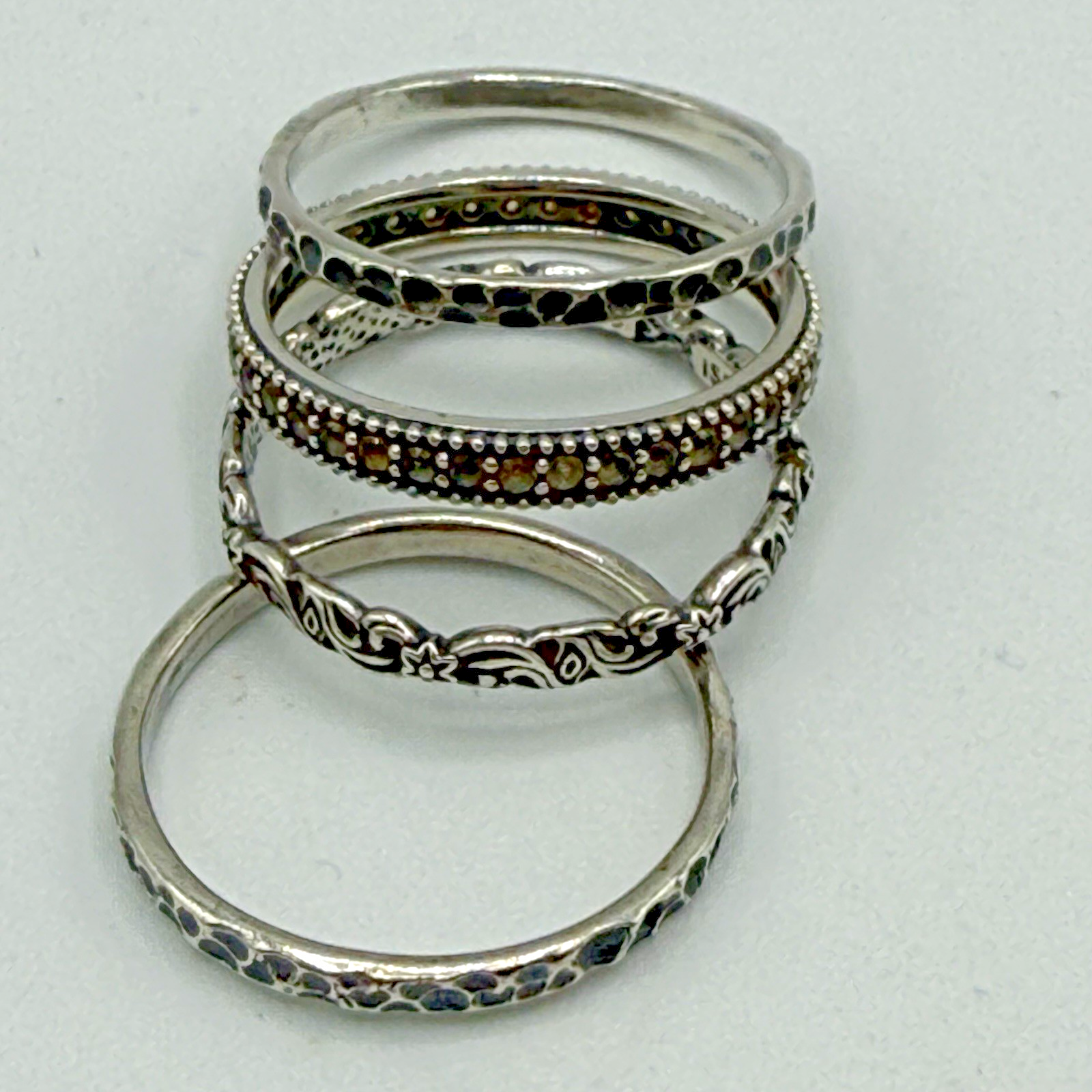 Estate Or Paz Pz Sterling Silver 4 Stack Rings - Stackable - Size 10.25
